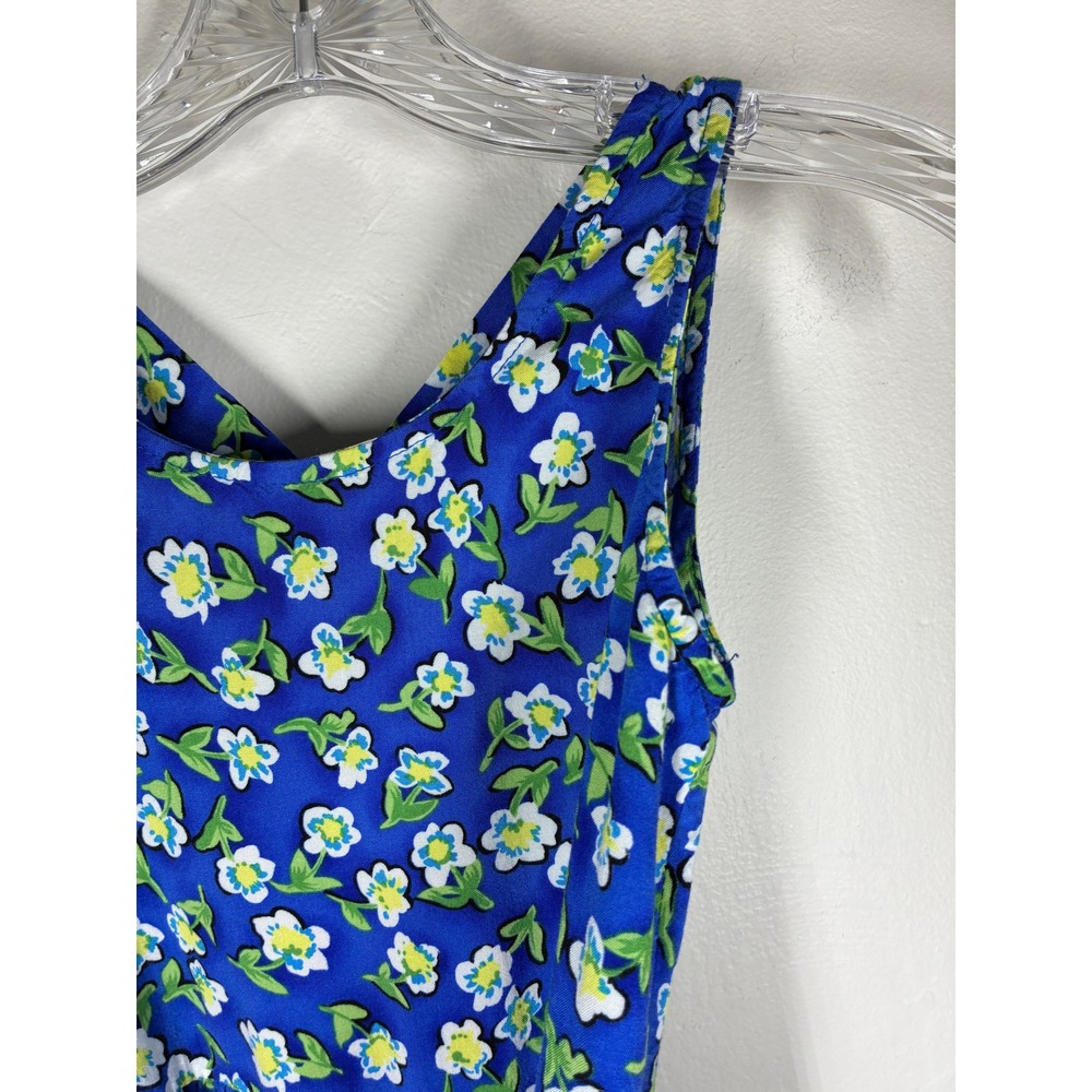 Vintage 90s All That Jazz Blue Floral Criss Cross Back Rayon Maxi Dress Girls 12 - Picture 4 of 10